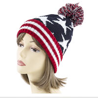 Knit Hat: Pom Pom Red, White, Blue