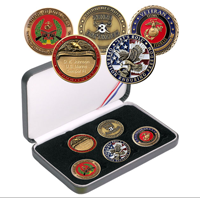 Coin Gift Set: Custom 5-coin set w/ Engraved Rank Coin, Combat Marine or Veteran
