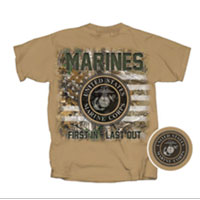 T-Shirt: Real Tree Marines Seal with Flag (Tan)