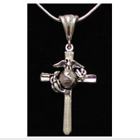 Necklace, Cross with Eagle Globe and Anchor