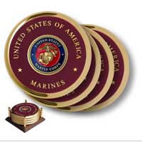 Coasters: Brass Set of 4, Marine Corps