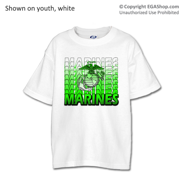 _T-Shirt (Youth): Marines Repeating -lime green