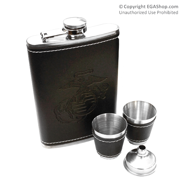 Flask and Shot Glass Set: Eagle, Globe and Anchor