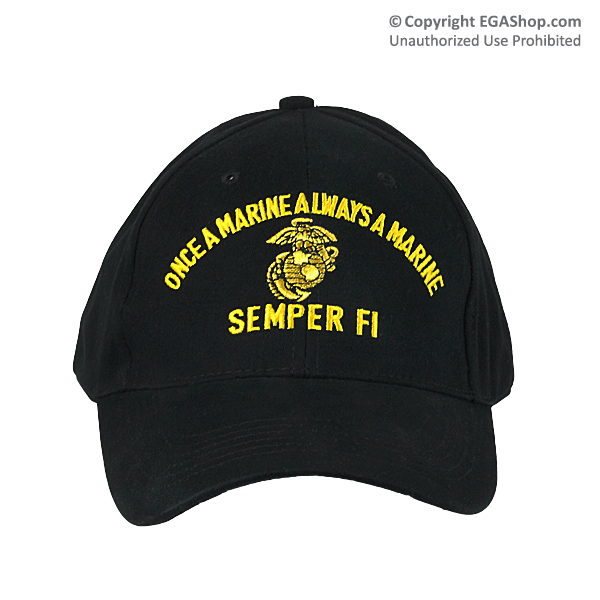 Cap: Once a Marine, Always a Marine (embroidery on black)