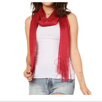 Scarf: Red Glittering Fringed Long Scarf