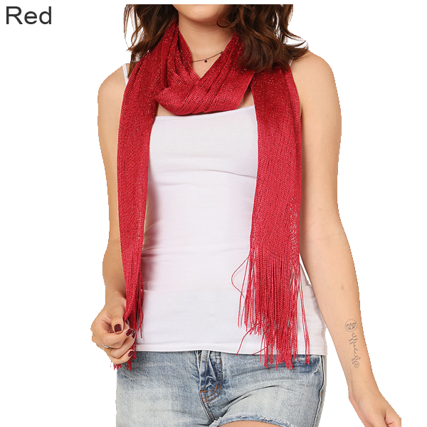 Scarf: Red Glittering Fringed Long Scarf