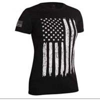 _T-Shirt, Ladies Fit, Distressed American Flag on Black