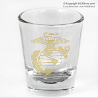 Shotglass: Clear w/Eagle, Globe and Anchor