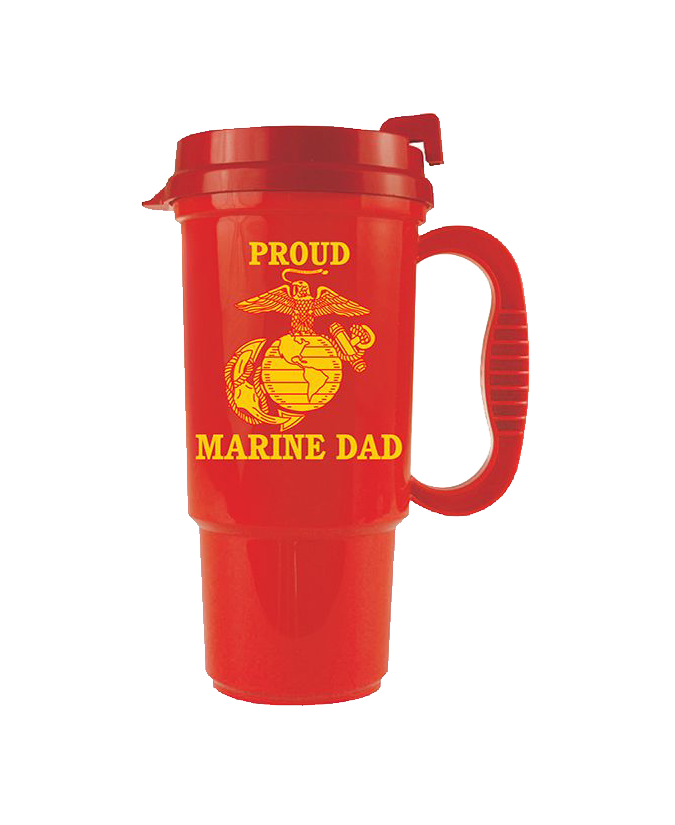 Travel Mug: Red Mug with Proud Marine Dad and EGA