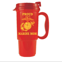 Travel Mug: Red Mug with Proud Marine Mom and EGA