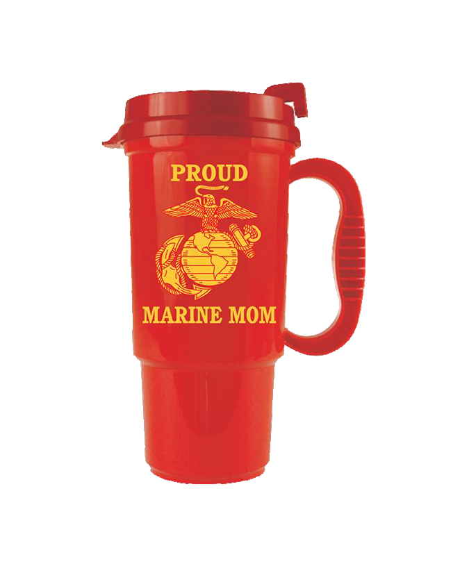 Travel Mug: Red Mug with Proud Marine Mom and EGA