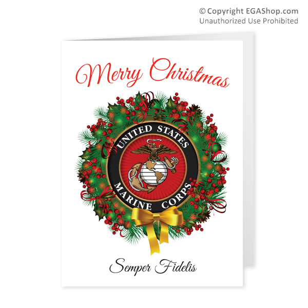 Christmas Cards: USMC Seal Wreath (Pkg of 12)