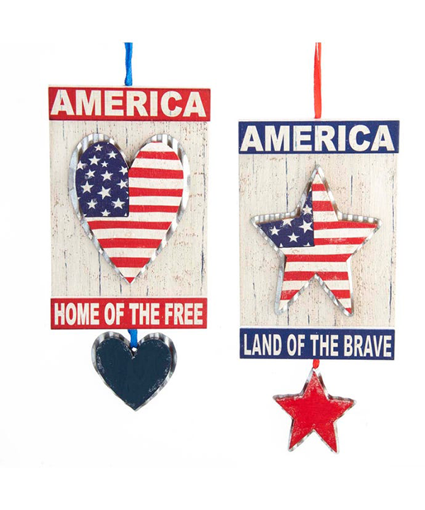 Ornament: Americana Heart and Star Plaque (Set of 2)