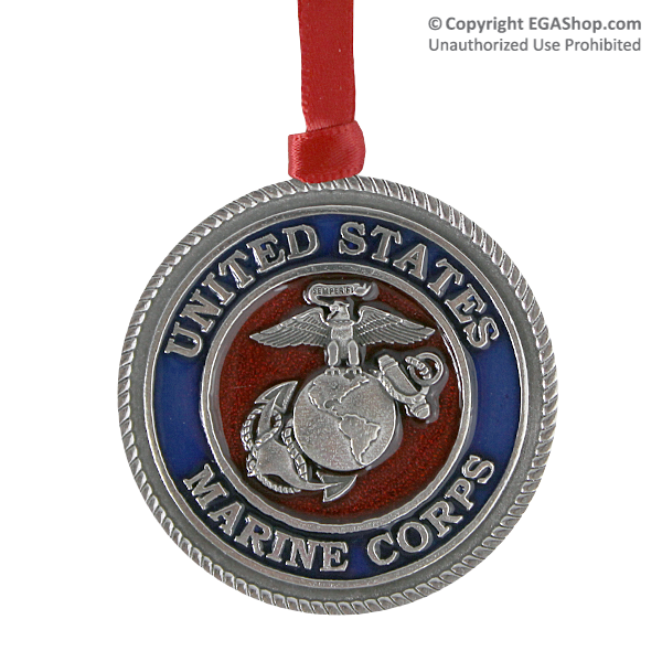 Ornament: Marines, Eagle Globe & Anchor-Enamel Red (Pewter)