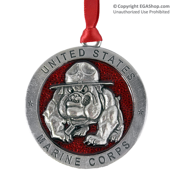 Ornament: USMC Bulldog-Enamel Red (Pewter)