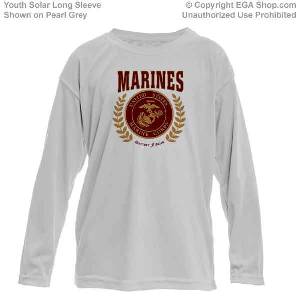 _Youth Solar Long Sleeve Shirt: Red Marines Seal