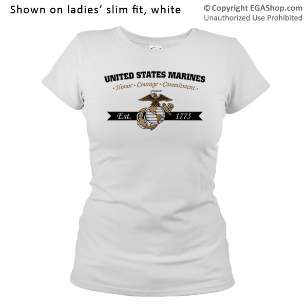 _T-Shirt (Ladies): Honor, Courage, Commitment - Gold