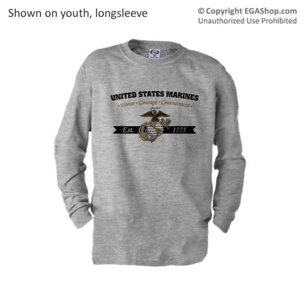 _Youth Long Sleeve Shirt: Honor, Courage, Commitment - Gold