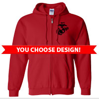 Full-Zip Hoodie (Unisex, Red): You Choose Design