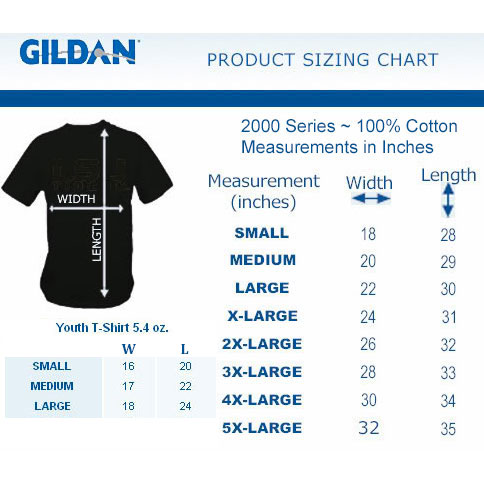 T Shirt Vinyl Size Chart